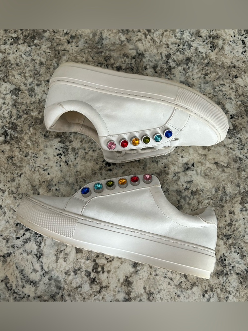Kurt Geiger London Liviah White Leather Rainbow Crystals Chunky Sneakers Size 37 - Picture 4 of 14